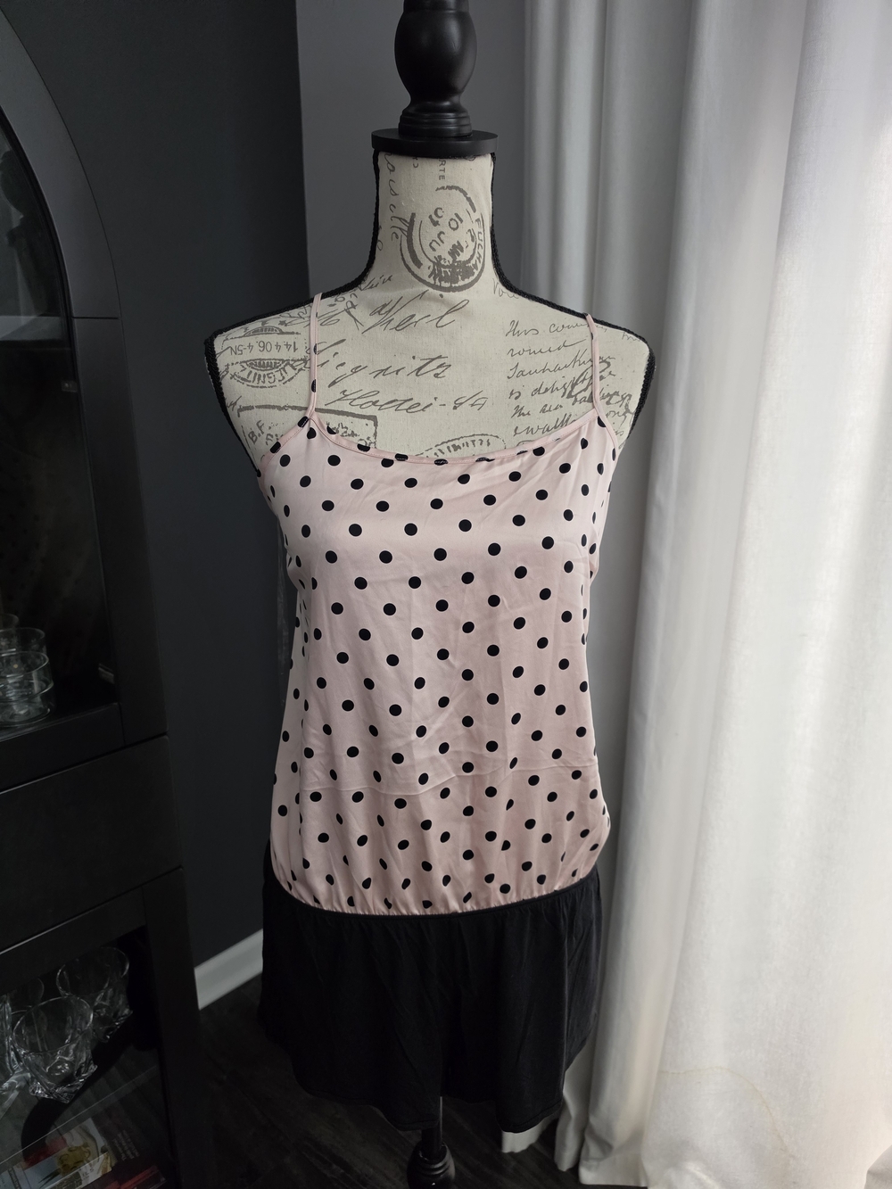Victoria's Secret Black and Pink Polka Dot Romper
